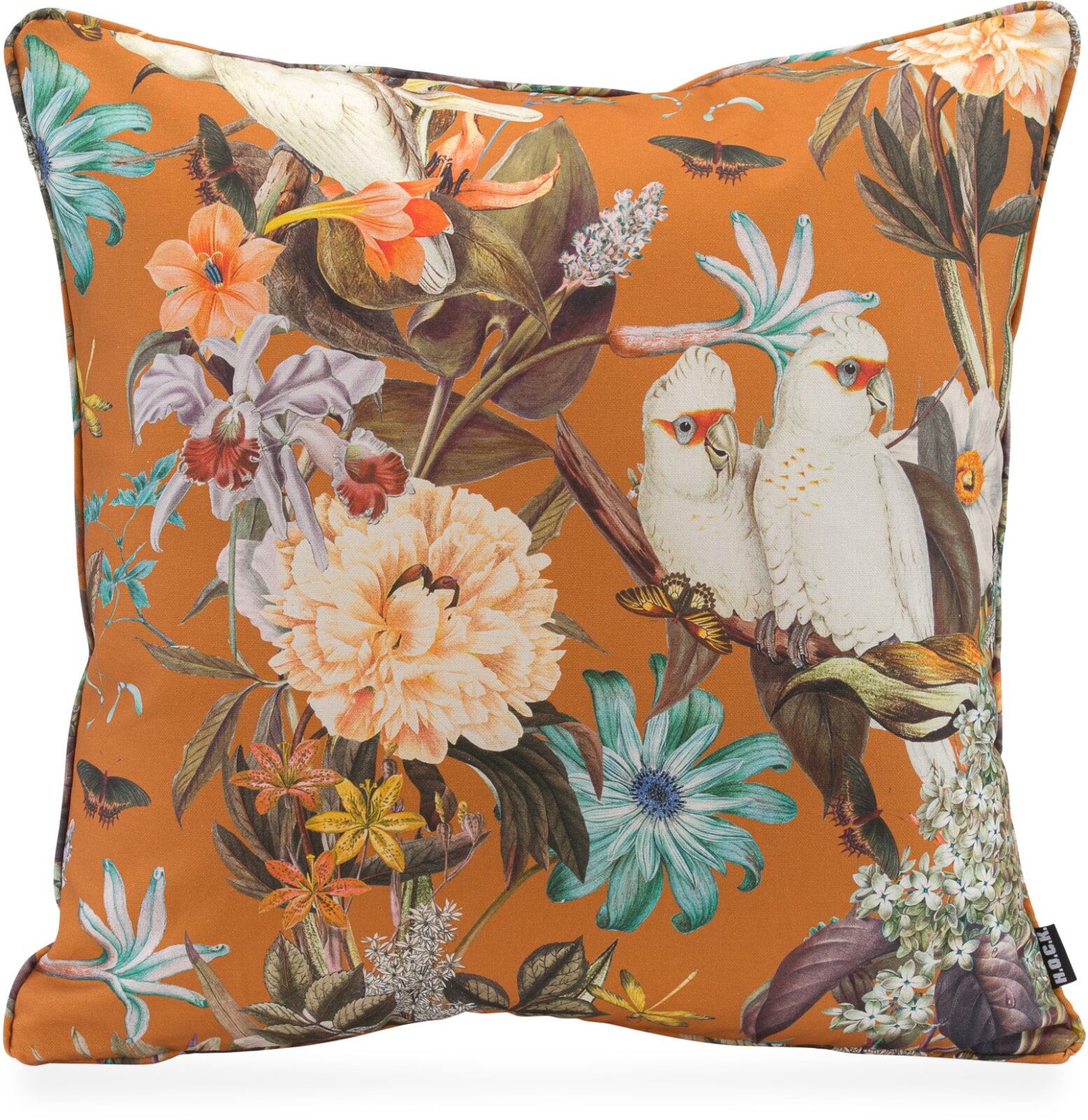 H.O.C.K. Botanic - Oaky Wendekissen mit Keder 50x50cm col. 05 camel terra Vögel Blumen very british