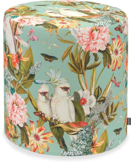 H.O.C.K. Botanic Hocker rund ø45x45cm col. 03 mint aqua Vögel Blumen very british