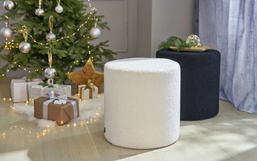 H.O.C.K. Fino Hocker rund Pouf Teddystoff Bouclé ø45x45cm weiß ecru Plüsch