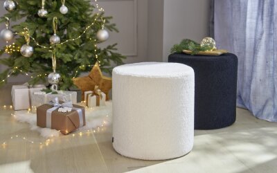 H.O.C.K. Fino Hocker rund Pouf Teddystoff Bouclé ø45x45cm weiß ecru Plüsch