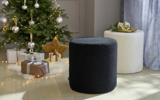 H.O.C.K. Fino Hocker rund Pouf Teddystoff Bouclé ø45x45cm schwarz Plüsch