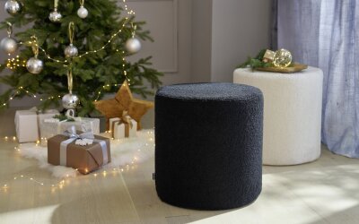 H.O.C.K. Fino Hocker rund Pouf Teddystoff Bouclé ø45x45cm schwarz Plüsch