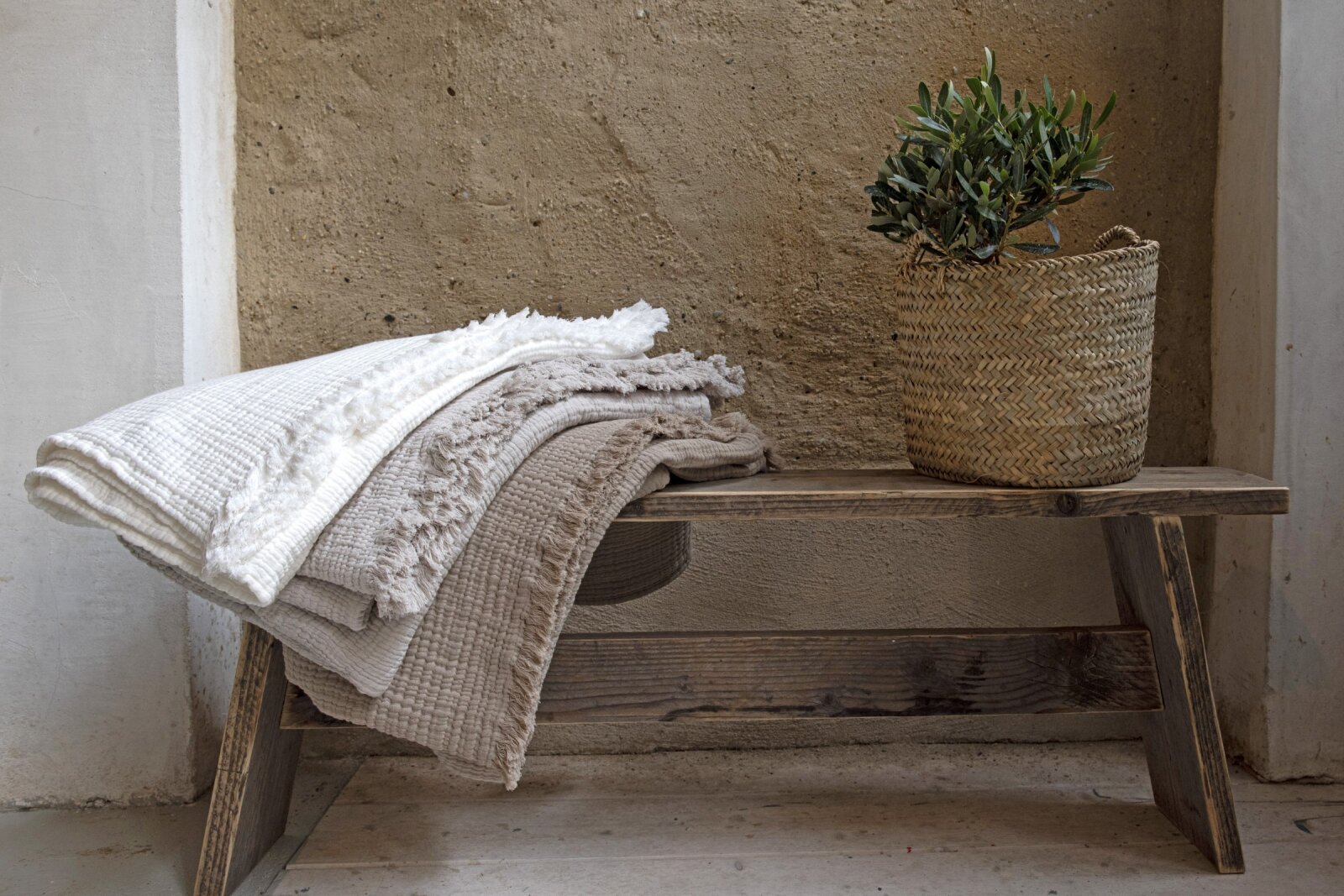 HOMYLINE Puglia Tagesdecke ca. 130x260cm offwhite weiß