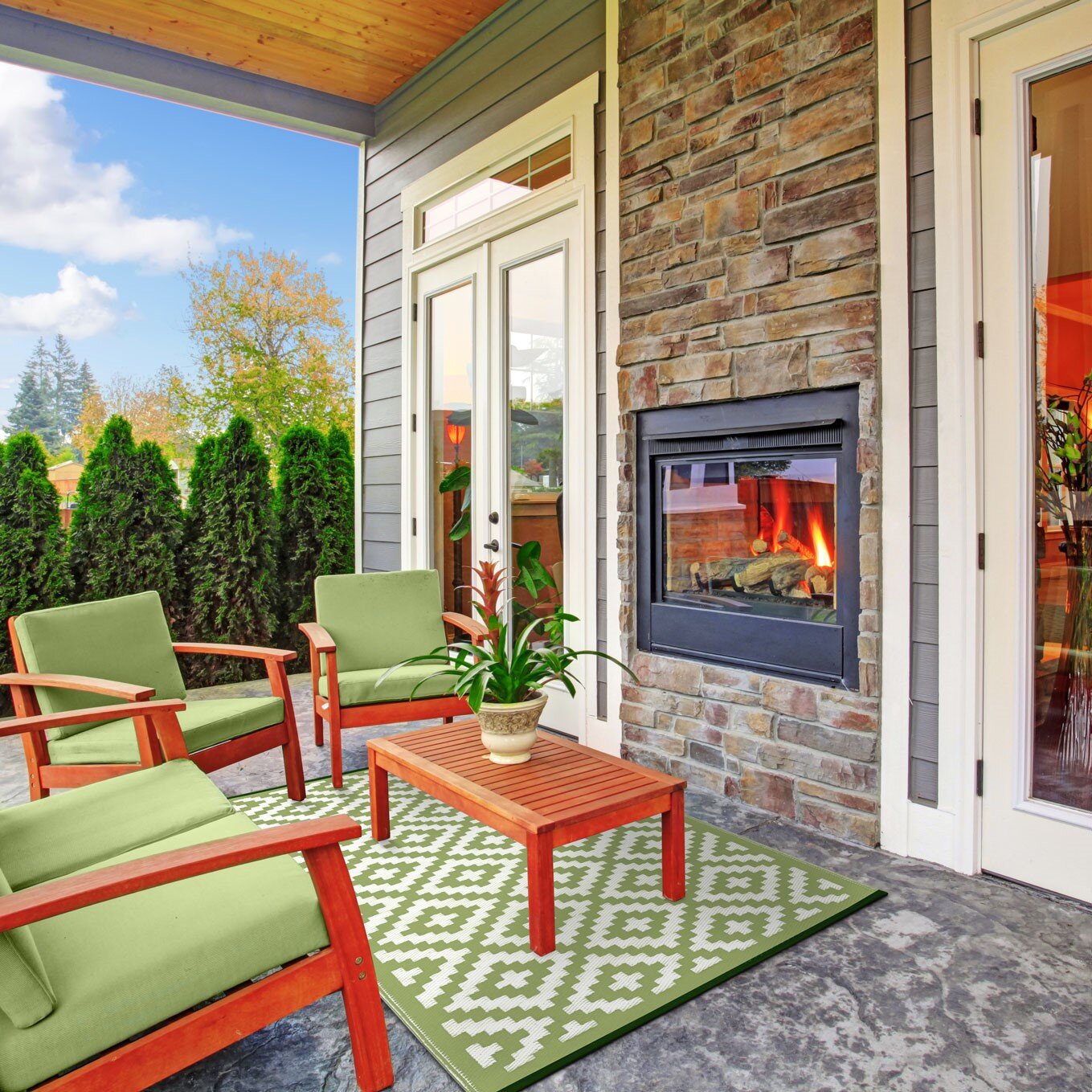 H.O.C.K. Outdoor Teppich Nirvana green white in verschiedenen Größen