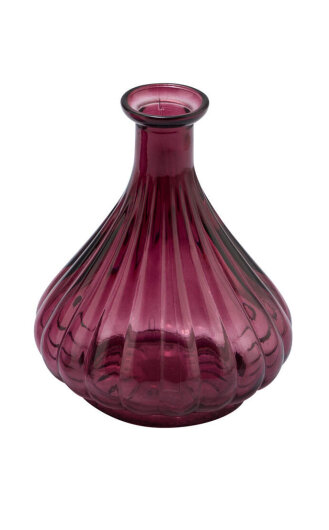 GHL Glasvase geriffelt ca. 12x12x15cm dunkles berry lila