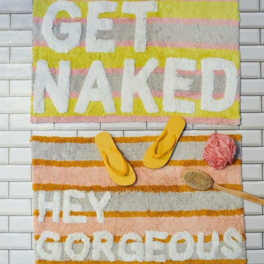 KRST Badematte " Hey Gorgeous" multi Streifen ca. 50x80x2cm rosa grau orange gestreift