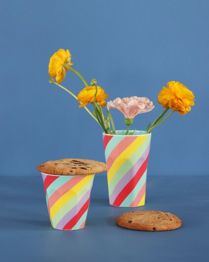 RICE Melamine Cup Tasse großer Becher Multi Streifen bunt summer
