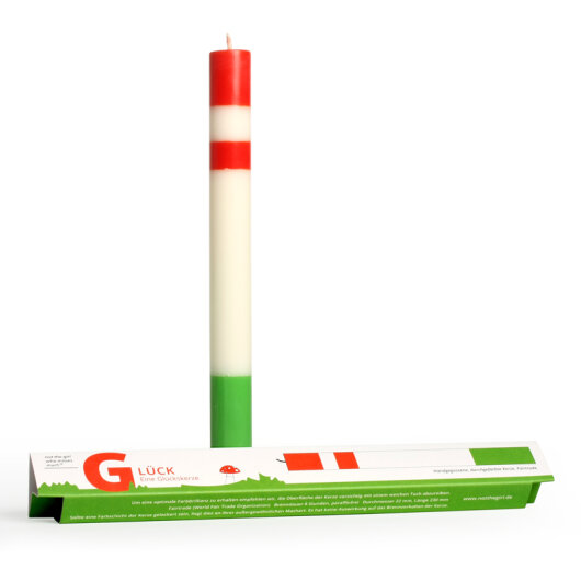 NTG Kerze schmal "Glückskerze / Good Luck" weiß rot grün