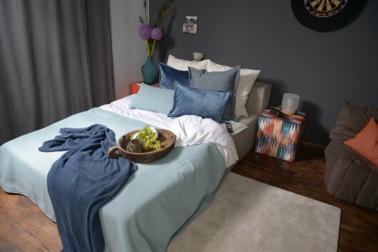 H.O.C.K. Precious Cord Bean Cube Hocker eckig Pouf 40x40x40cm mit Biese Cordsamt navy dunkelblau col. 666