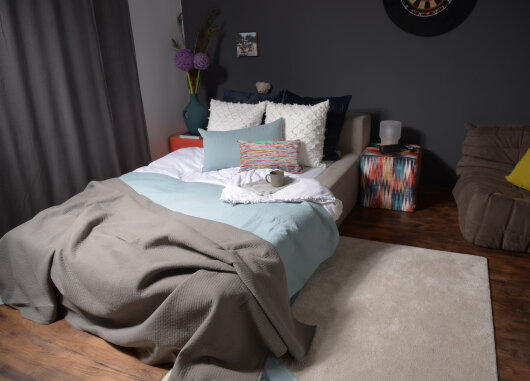 H.O.C.K. Precious Cord Bean Cube Hocker eckig Pouf 40x40x40cm mit Biese Cordsamt navy dunkelblau col. 666