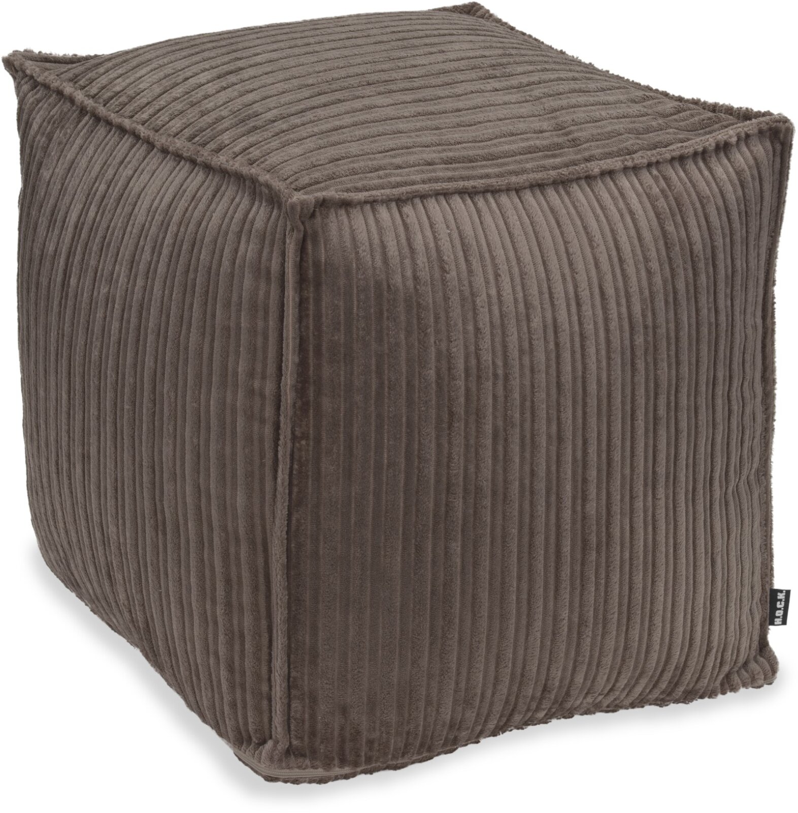 H.O.C.K. Precious Cord Bean Cube Hocker eckig Pouf 40x40x40cm mit Biese Cordsamt braun schlamm col. 100