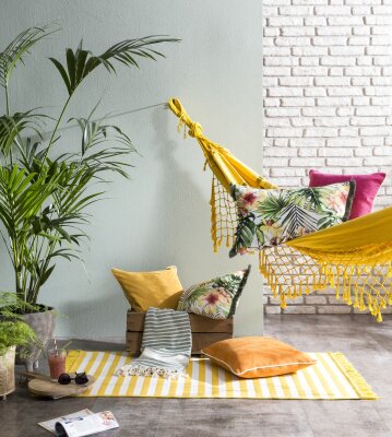 H.O.C.K. Indoor / Outdoor Teppich Streifen lemon gelb...