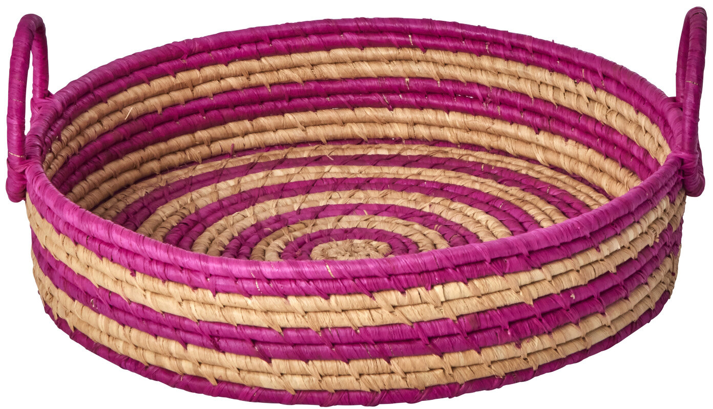 RICE Raffia runder Brotkorb mit Streifen aubergine lila natur