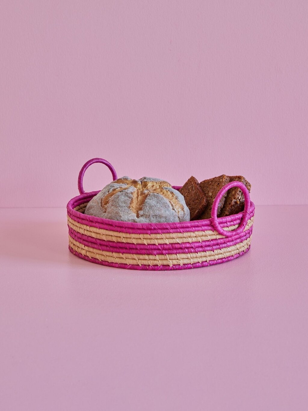 RICE Raffia runder Brotkorb mit Streifen aubergine lila natur