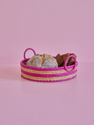 RICE Raffia runder Brotkorb mit Streifen aubergine lila...