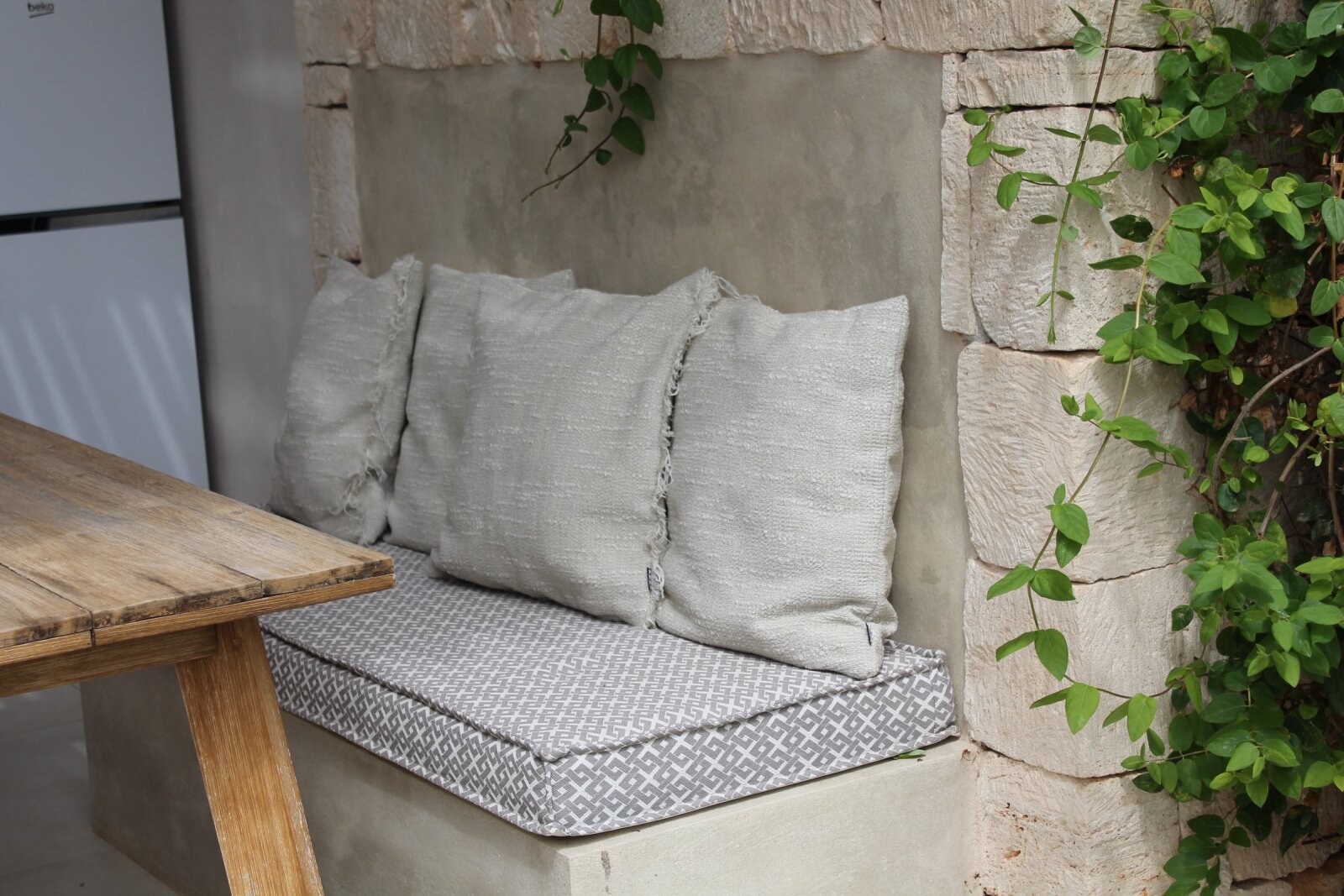 H.O.C.K. Marcal Outdoor + Indoor Kissen 50x50cm mit Fransen col. 03 beige in&out