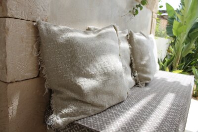 H.O.C.K. Marcal Outdoor + Indoor Kissen 50x50cm mit Fransen col. 03 beige in&out