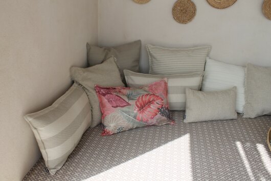 H.O.C.K. Turo Outdoor + Indoor Kissen 65x40cm mit Biese col. 2 beige taupe Blockstreifen in&out