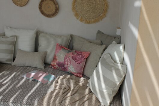 H.O.C.K. Turo Outdoor + Indoor Kissen 45x45cm mit Biese col. 2 beige taupe Blockstreifen in&out