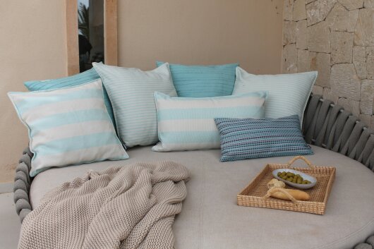 H.O.C.K. Turo Outdoor + Indoor Kissen 65x40cm mit Biese col. 8 beige türkis Blockstreifen in&out