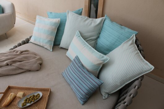 H.O.C.K. Turo Outdoor + Indoor Kissen 65x40cm mit Biese col. 8 beige türkis Blockstreifen in&out