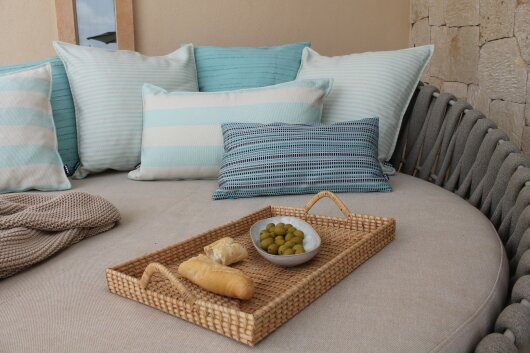 H.O.C.K. Turo Outdoor + Indoor Kissen 45x45cm mit Biese col. 8 beige türkis Blockstreifen in&out
