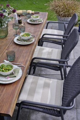 H.O.C.K. Turo Outdoor + Indoor Sitzkissen BLISS 40x40x6cm mit Biese col. 2 beige taupe Blockstreifen in&out