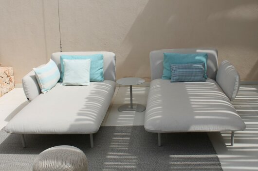 H.O.C.K. Nova Outdoor + Indoor Kissen 60x60cm mit Biese col. 8 beige türkis schmale Streifen in&out