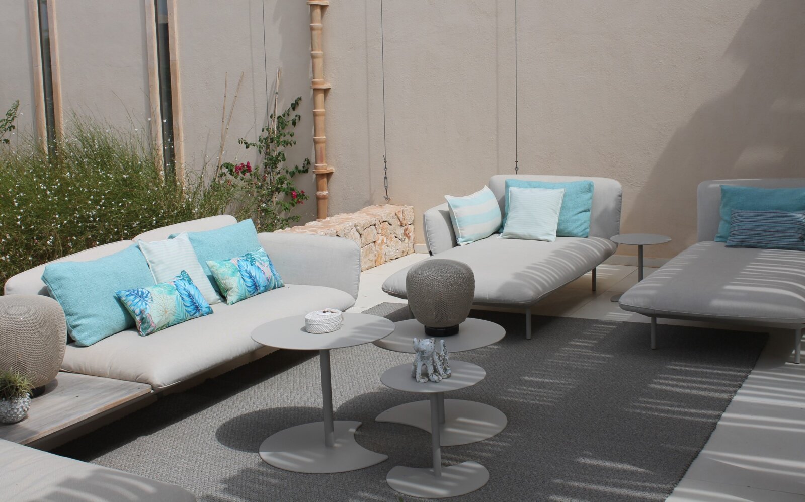 H.O.C.K. Nova Outdoor + Indoor Kissen 45x45cm mit Biese col. 8 beige türkis schmale Streifen in&out