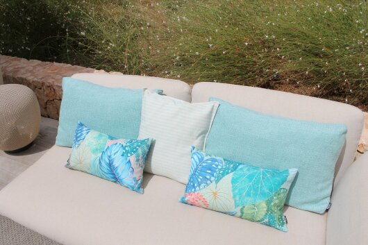 H.O.C.K. Nova Outdoor + Indoor Kissen 45x45cm mit Biese col. 8 beige türkis schmale Streifen in&out