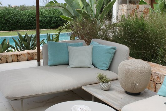 H.O.C.K. Nova Outdoor + Indoor Kissen 45x45cm mit Biese col. 8 beige türkis schmale Streifen in&out