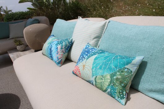 H.O.C.K. Bora Outdoor Kissen 50x30cm col. 03 aqua grün blau floral allover