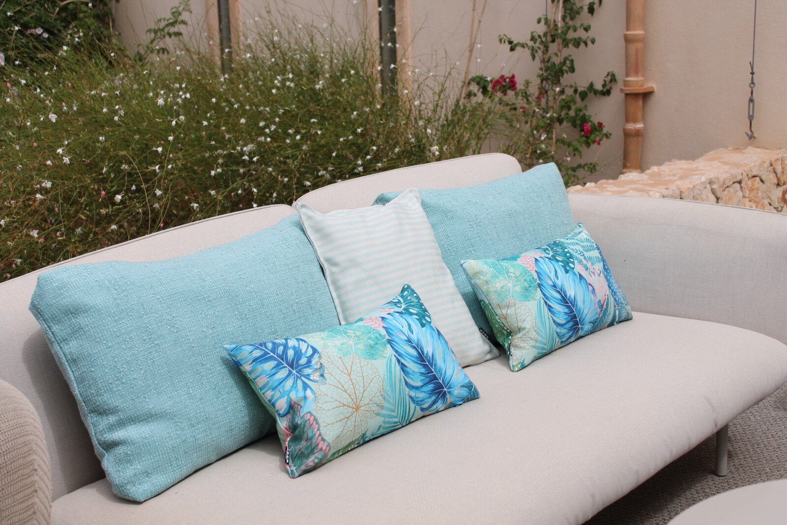 H.O.C.K. Bora Outdoor Kissen 50x50cm mit Keder col. 03 aqua grün blau floral allover