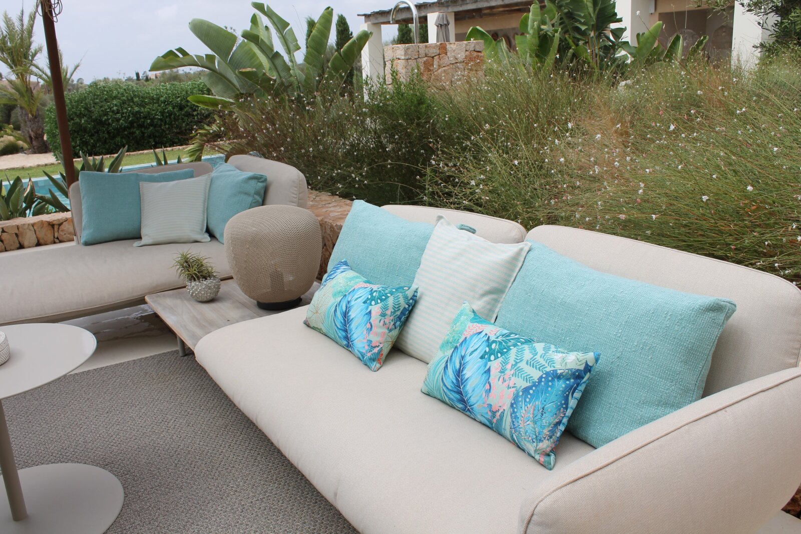 H.O.C.K. Bora Outdoor Kissen 50x50cm mit Keder col. 03 aqua grün blau floral allover