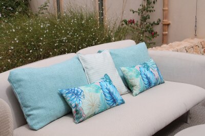 H.O.C.K. Bora Outdoor Kissen 50x50cm mit Keder col. 03 aqua grün blau floral allover