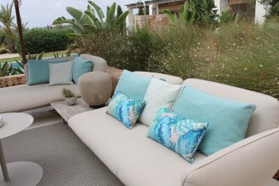 H.O.C.K. Bora Outdoor Kissen 50x50cm mit Keder col. 03 aqua grün blau floral allover