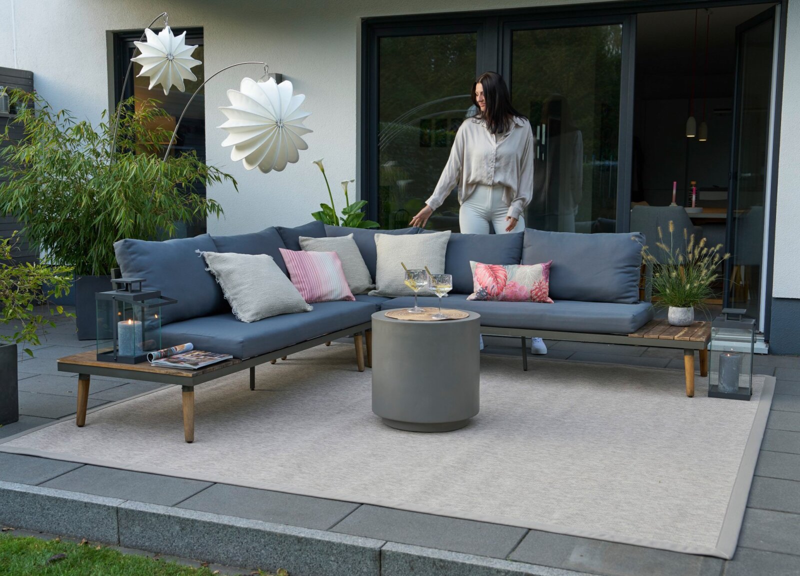 H.O.C.K. Dora Outdoor Kissen 45x45cm col. 03 rosa lila Streifen