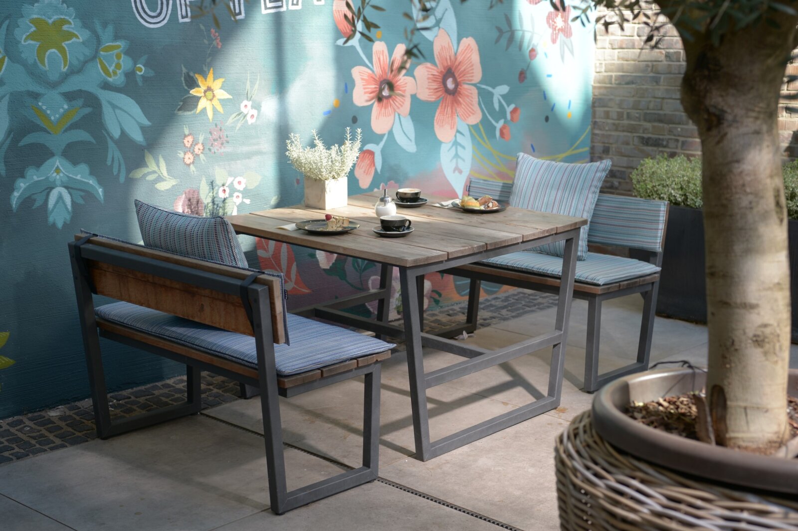 H.O.C.K. Jordi Outdoor Kissen 50x50cm mit Biese col. 644 blau