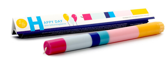 NTG Kerze schmal "Geburtagskerze / Happy Day" bunt ros blau gelb