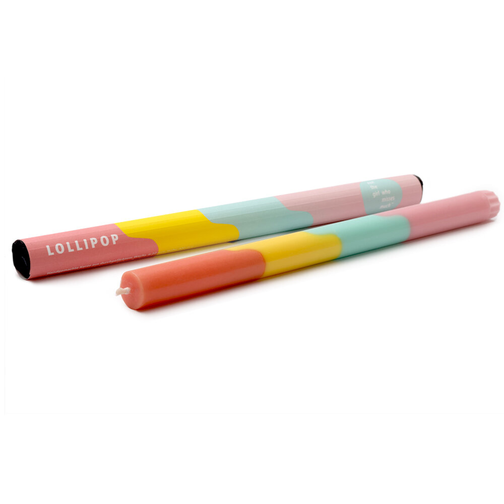 NTG Kerze schmal extralang "Lollipop" pastell rosa aqua gelb orange