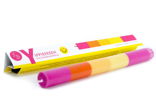 NTG Kerze schmal "Yippiiieh / Glückwunschkerze" pink orange gelb