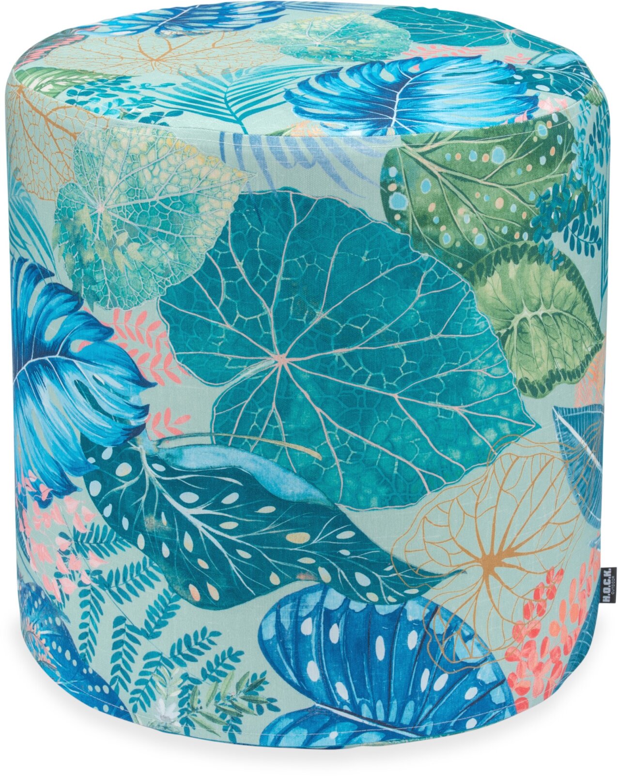 H.O.C.K. Bora Outdoor Hocker Pouf ø45x45cm rund col. 03 aqua grün blau floral allover