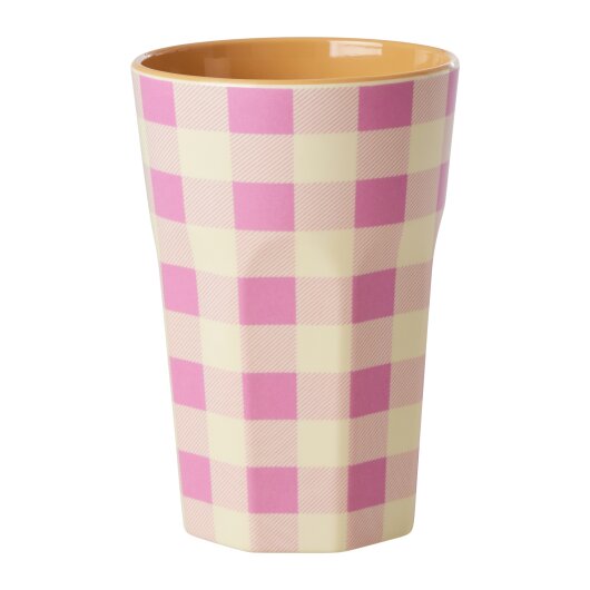 RICE Melamine Cup Tasse großer Becher pink rosa creme kariert