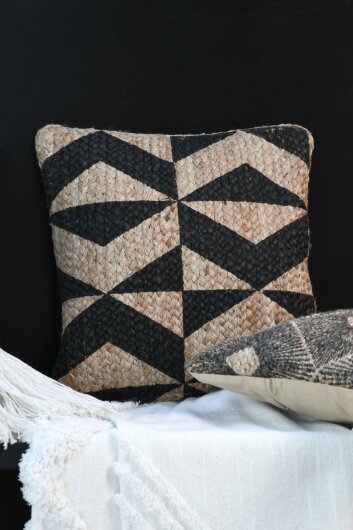 STF Dekokissen Wendekissen im Boho-Look  40x40cm anthrazit geometrisch aus Jute