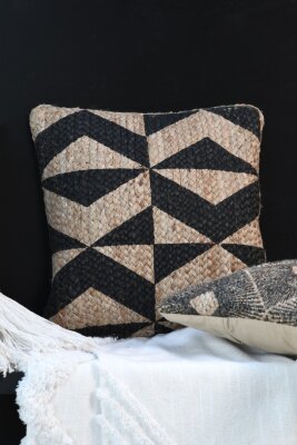 STF Dekokissen Wendekissen im Boho-Look 40x40cm anthrazit geometrisch aus Jute