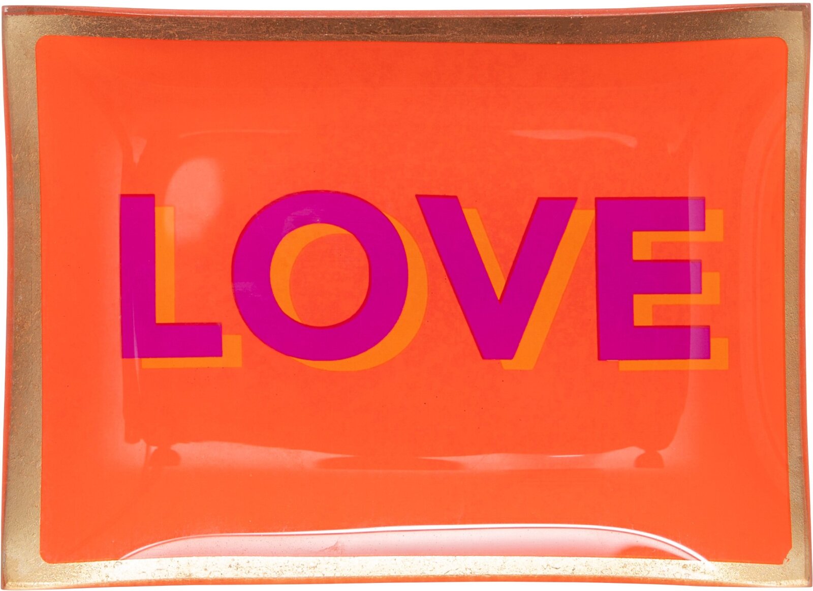 GIFTY Glasteller eckig M / Love orange mit pinker Schrift ca. 10x0,8x14,2cm