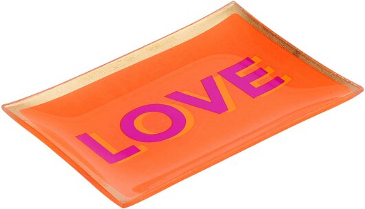 GIFTY Glasteller eckig M /  Love orange mit pinker Schrift ca. 10x0,8x14,2cm