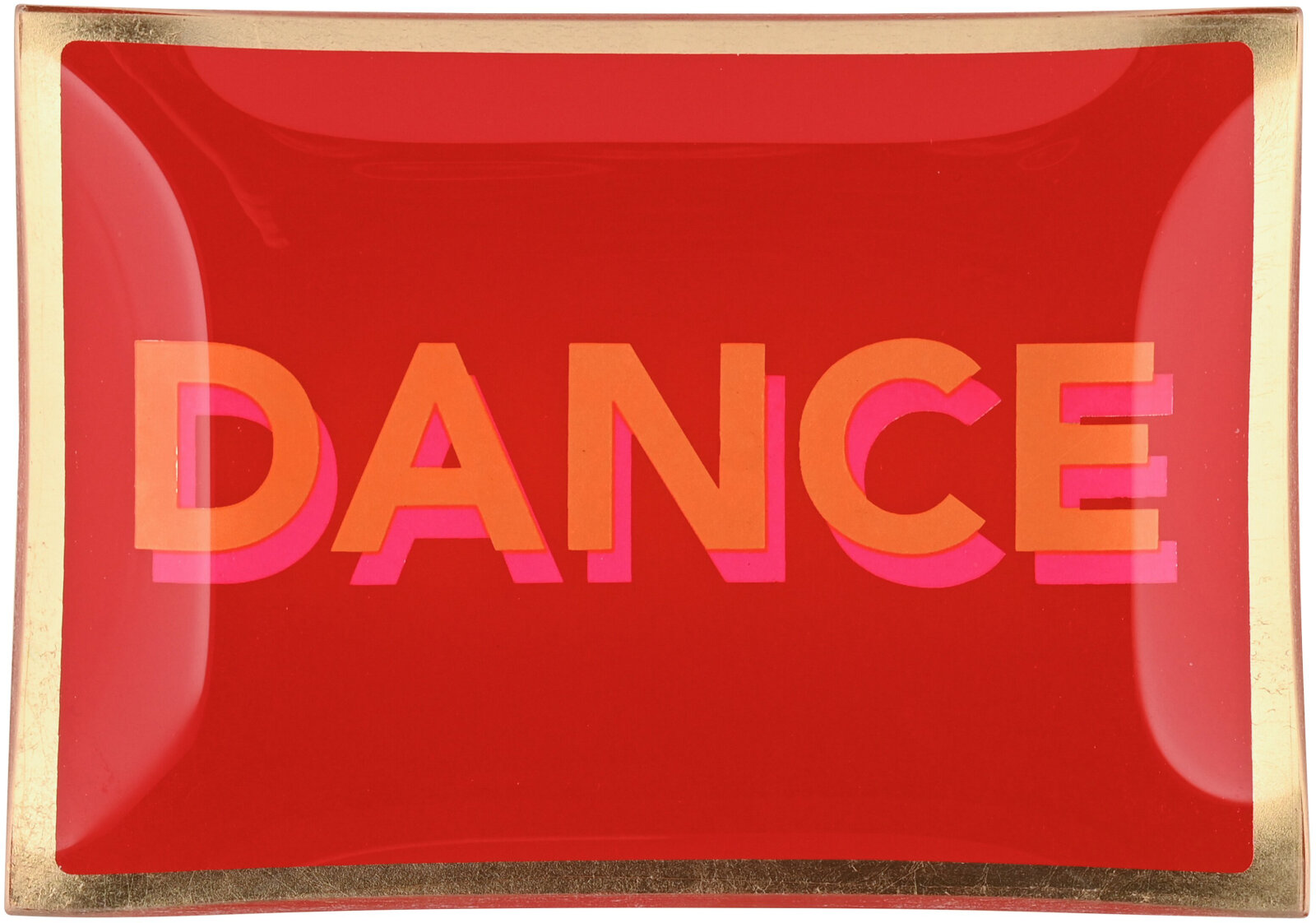 GIFTY Glasteller eckig M / Dance rot mit orangener Schrift ca. 10x0,8x14,2cm