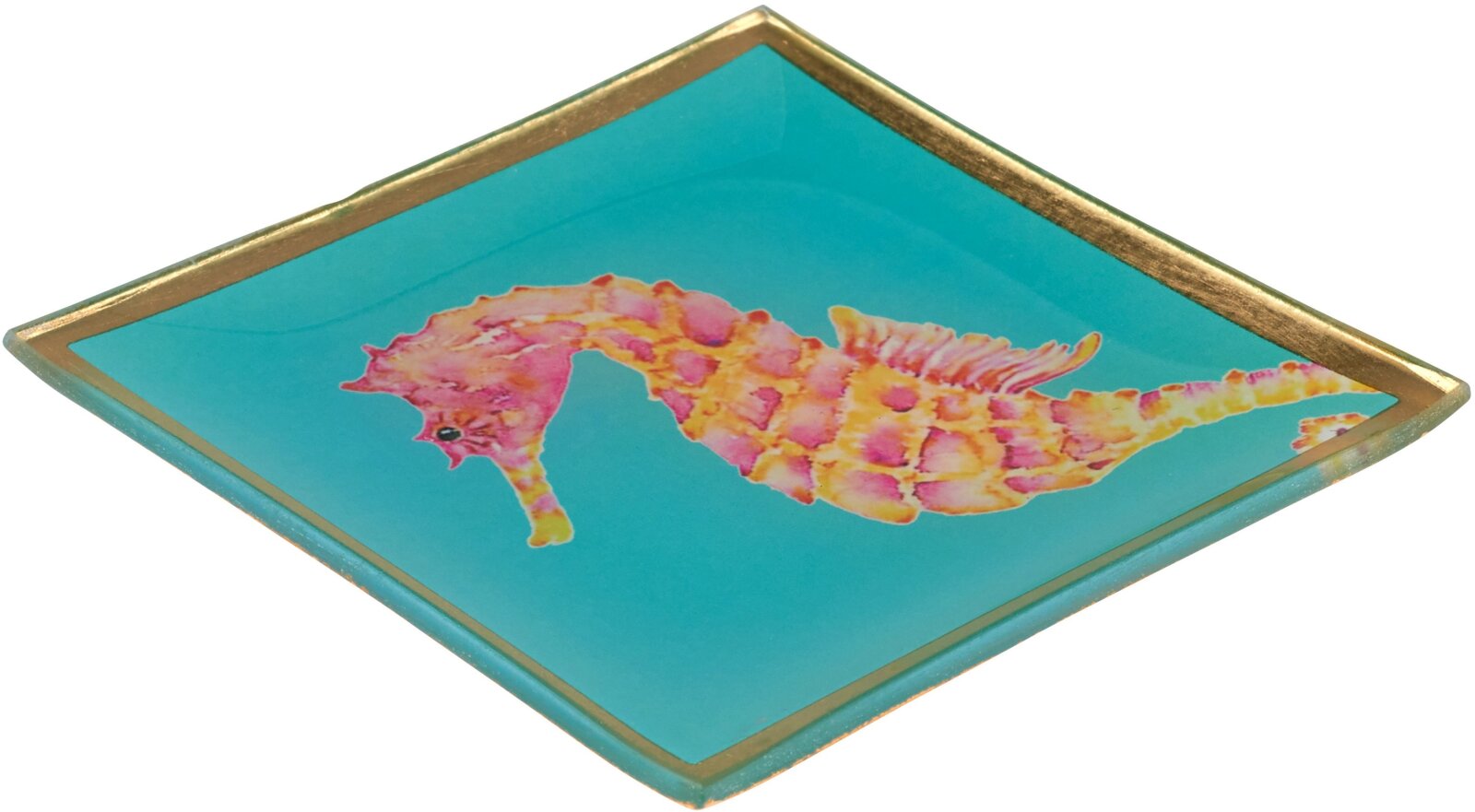 GIFTY Glasteller eckig S / Seepferdchen türkis petrol ca. 10x0,8x10cm