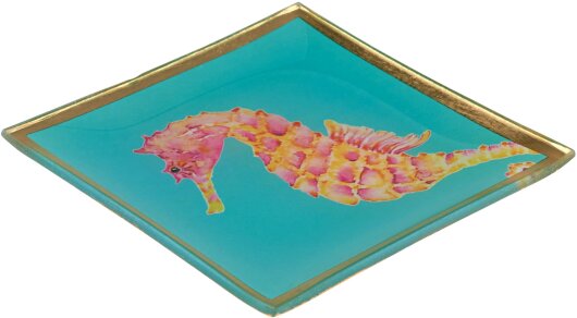 GIFTY Glasteller eckig S / Seepferdchen türkis petrol ca. 10x0,8x10cm